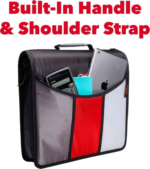 Case-it The Mighty Zip Tab Zipper Binder - 3 Inch O-Rings - 5 Color Tab Expanding File Folder - Multiple Pockets - 600 Sheet Capacity - Comes with Shoulder Strap - Black D-156-B (3Pack)