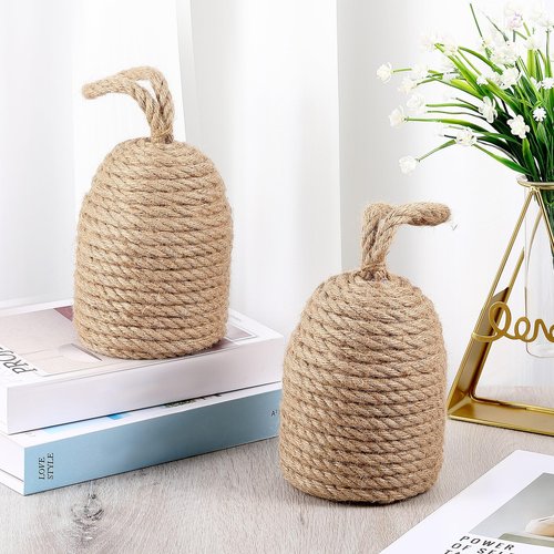 Jingmore 2 Pcs Decorative Door Stoppers Natural 5.4lb Heavy Door Stop with Handle Weighted Doorstop Indoor Farmhouse Jammer Blocker Keeps Open Bookend 4.72 ''d x 11.4''h (Wicker Jute)