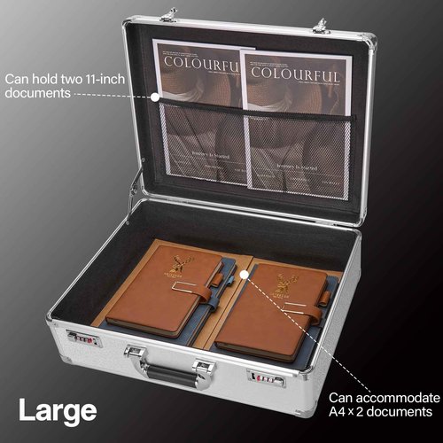 GODLONSEN File Organizer Storage Box - 18.8 x 14.5 x 6.2 Inch X-Large, Portable Locking Storage Totes with Dual Combination Locks, Lock Boxes for Personal Items, Cash, Briefcase - Silver