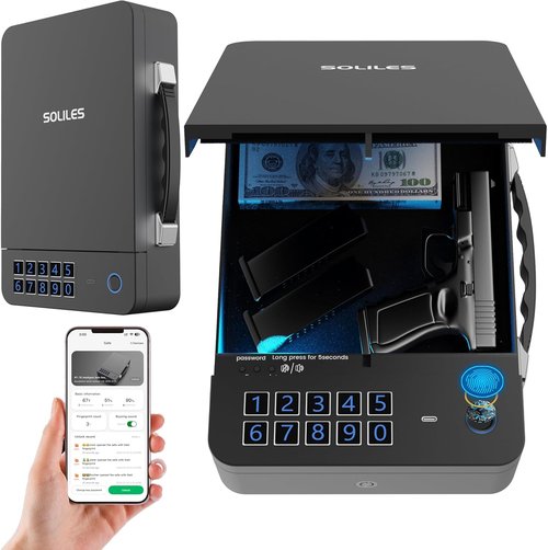 Biometric Gun Safe - 4-Way Unlock with APP, Fingerprint, PIN & Key - 2000mAh Rechargeable Battery