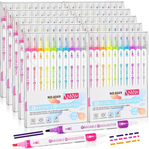 Zhehao 100 Pcs Erasable Highlighters, Smooth Writing Double Head Highlighter for School Office Back to School Supplies Occ Shoebox Gifts