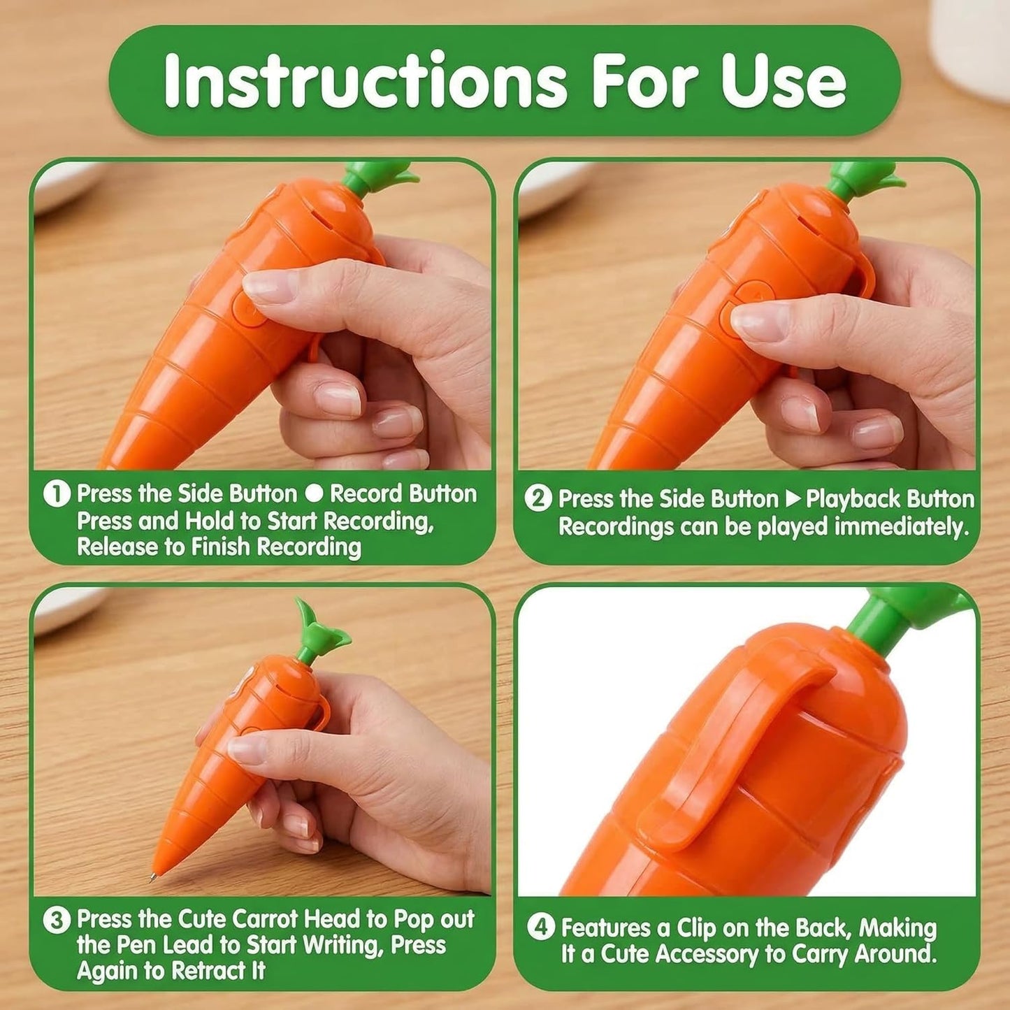 Skiennix Carrot Pen Recorder - Cute Voice Recording Device for Kids | Recordable Birthday Gift (1PC)
