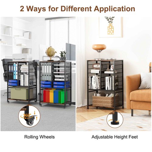 EasyPAG Rolling File Cart with 14 Slot Mail Organizer, Under Desk Storage with Hanging File Rack for Letter/Legal Folders, Mobile Filing Cabinet Printer Stand for Office Home Classroom, Black