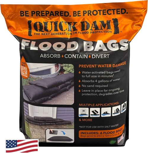 Quick Dam - Water Activated Flood Bags | 1ft x 2ft, 6-Pack for Effective Flood Control