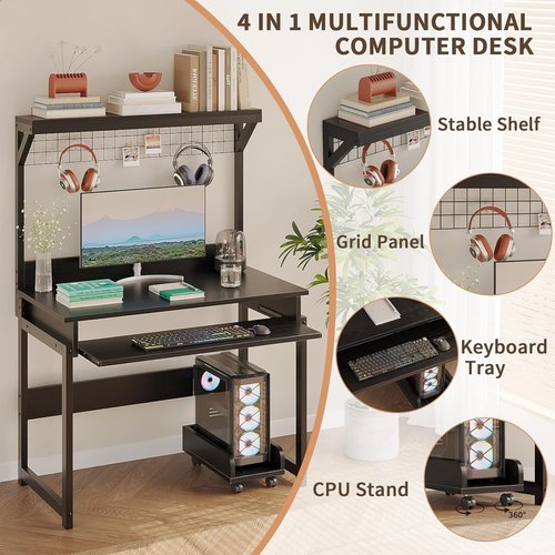 ALISENED Small Computer Desk - 31.5" Space-Saving Office Workstation with Hutch for Home Use