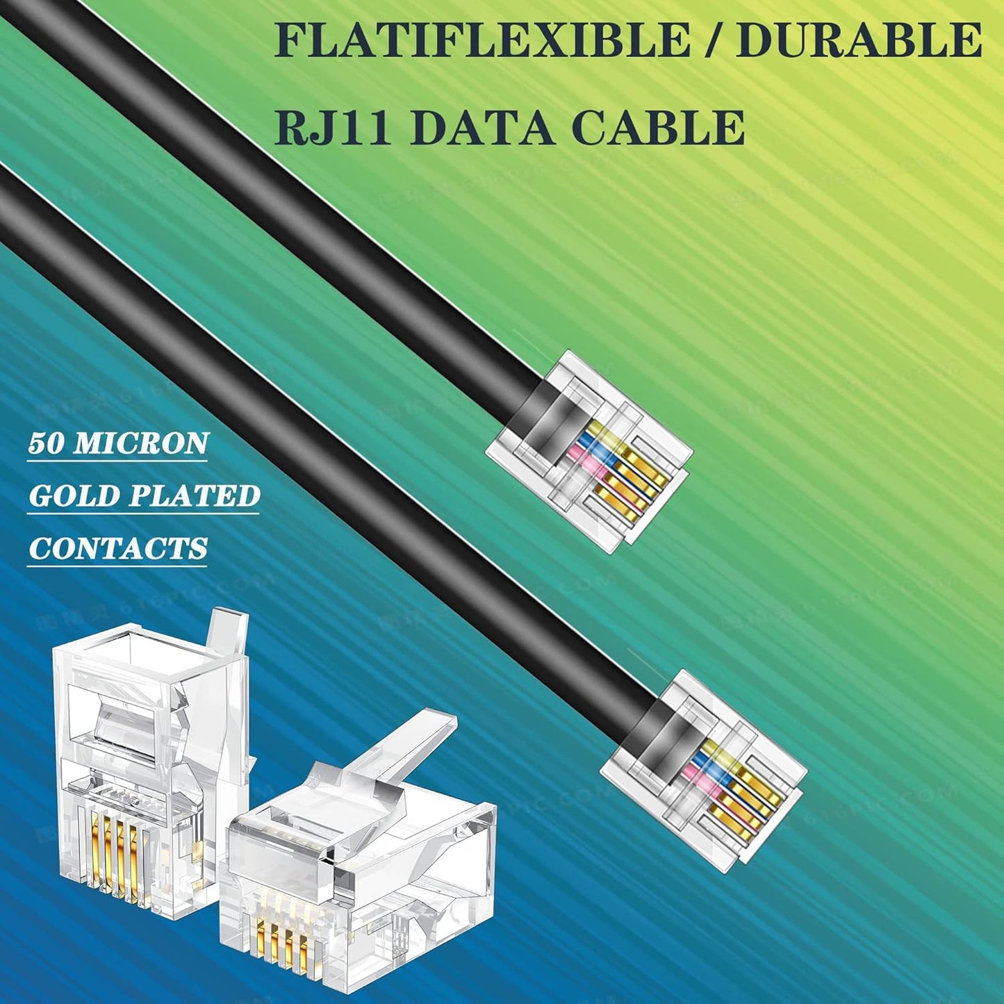 3-Pack Telephone Extension Cord by [Brand Name] - 1FT RJ11 6P4C Cables for Landline Phones & Faxes | Black