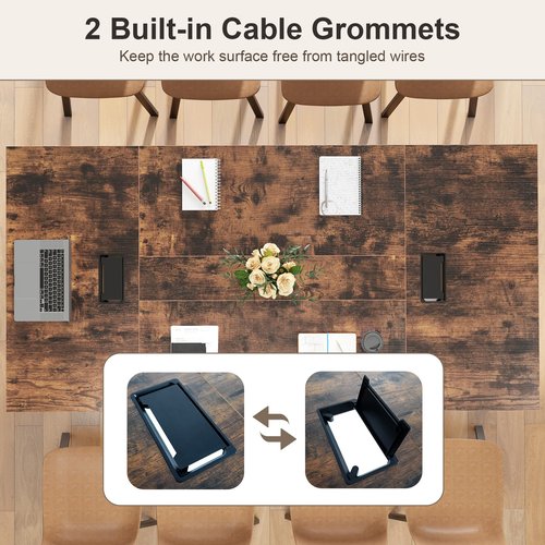 Tangkula 8 FT Conference Table, 95" x 48" Rectangle Office Computer Desk with Heavy-Duty Metal Frame, 2 Cable Grommets, Modern Seminar Table for Meeting Room, Boardroom (Rustic Brown,2)