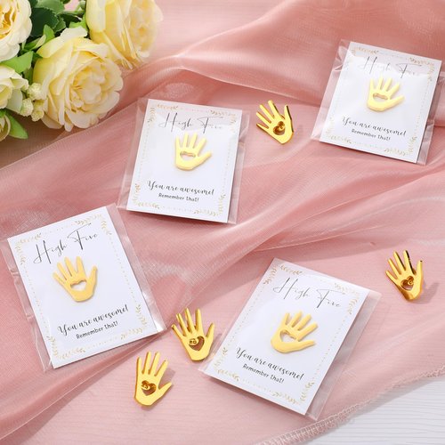 Foilswirl 60 Sets Employee Appreciation Gifts Bulk Gold Hands Lapel Pins with Inspirational Cards and Opp Bags Volunteer Motivational Pin Recognition Gifts for Teacher Nurse Team Staff Social Worker