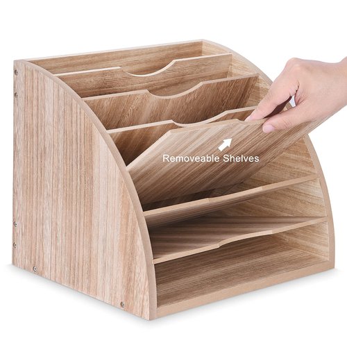 WuGeShop Fan Shaped File Organizer, 7 Tier Desk Paper Organizer File Holder, Desktop Large File Sorter with Adjustable Compartments for Home Office School Classroom