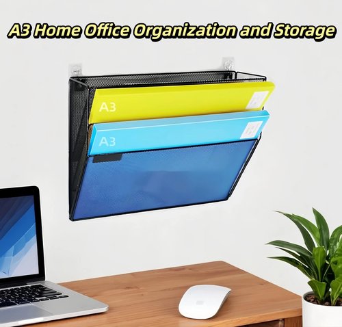 YFS 3 Tier Wall File Organizer, A3 Office Hanging Magazine Holder, Desktop Vertical Mail Paper Folder Holder Rack, Home Office Organization and Storage, Black (3 Tier ,black)