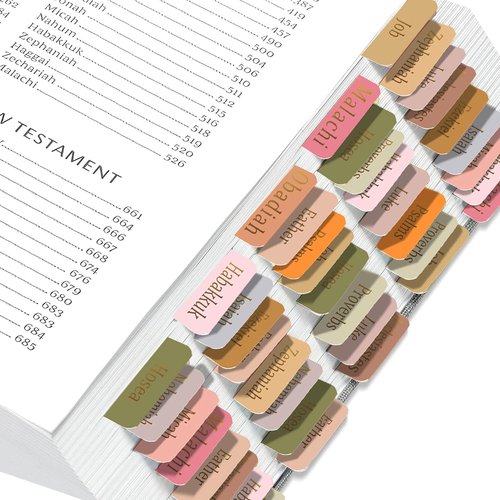 ERENOU Bible Tabs - Gold Foil Embossed Lettering | 75 Easy-to-Read Index Tabs for Bible Study