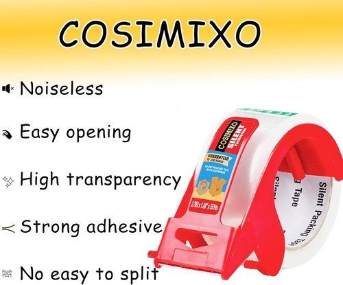 COSIMIXO No Noise Clear Packing Tape - Heavy Duty 2.7mil, 1.88" x 55 Yds | Ideal for Shipping & Moving
