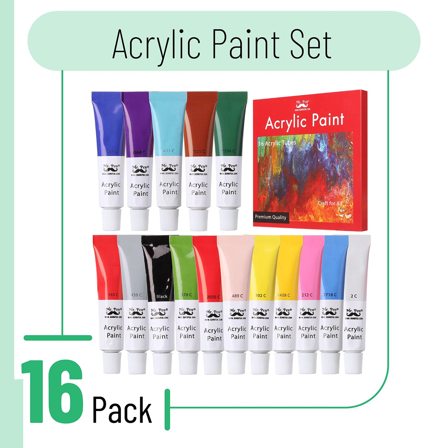 Mr. Pen- Acrylic Paint Set, 16 Vibrant Colors, 0.4 oz/12 ml