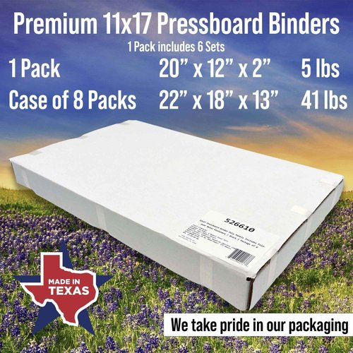 Premium 11x17 Pressboard Binder with High-Density Polyethylene - 3" Capacity, Crush Finish Exterior, Made in USA, Black - Pack of 6