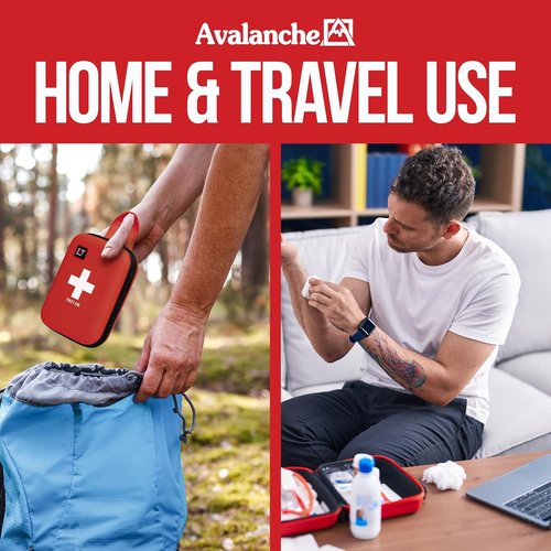 Avalanche First Aid Kit - 53 Pieces Compact Emergency Supplies for Home, Travel & Sports - Red Hard Shell Case
