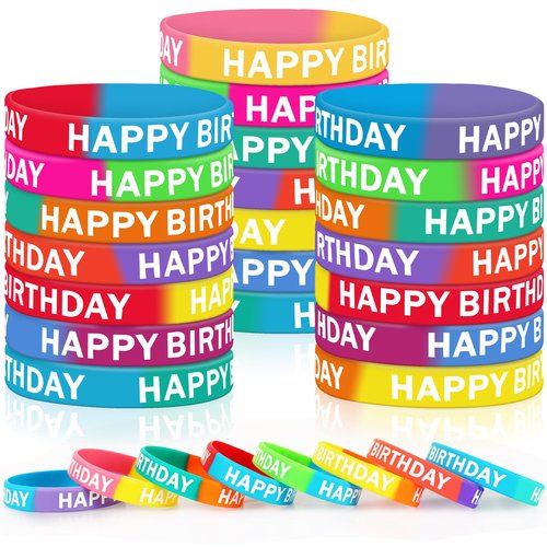 JUNEBRUSHS 42pcs Happy Birthday Silicone Bracelets Colored Rubber Wristbands Accessories for Students Teachers Classroom Reward Gifts Birthday Treat Decorations Party Favors Supplies(21 Designs)