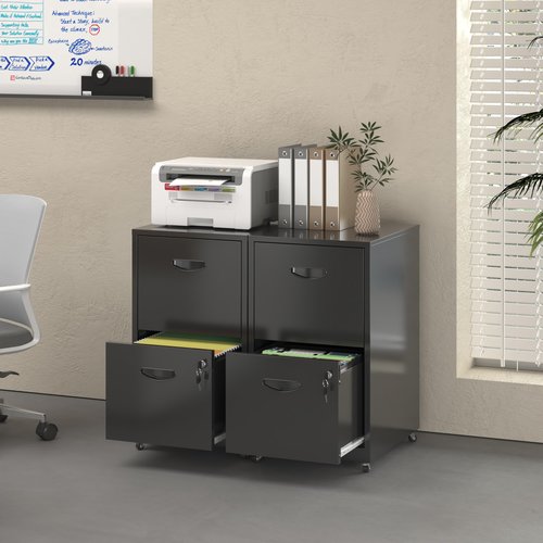 UNICOLY 2 Drawer File Cabinet, File cabinets for Home Office, Metal Filing Cabinet with Wheels, Filing Cabinets with Lock, Printer Stand, for A4, Letter Size Documents, Black