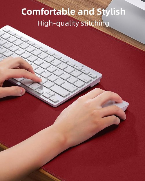 PU Leather Desk Pad Protector - Large 36"x17" Waterproof Non-Slip Mat for Office & Home | Red
