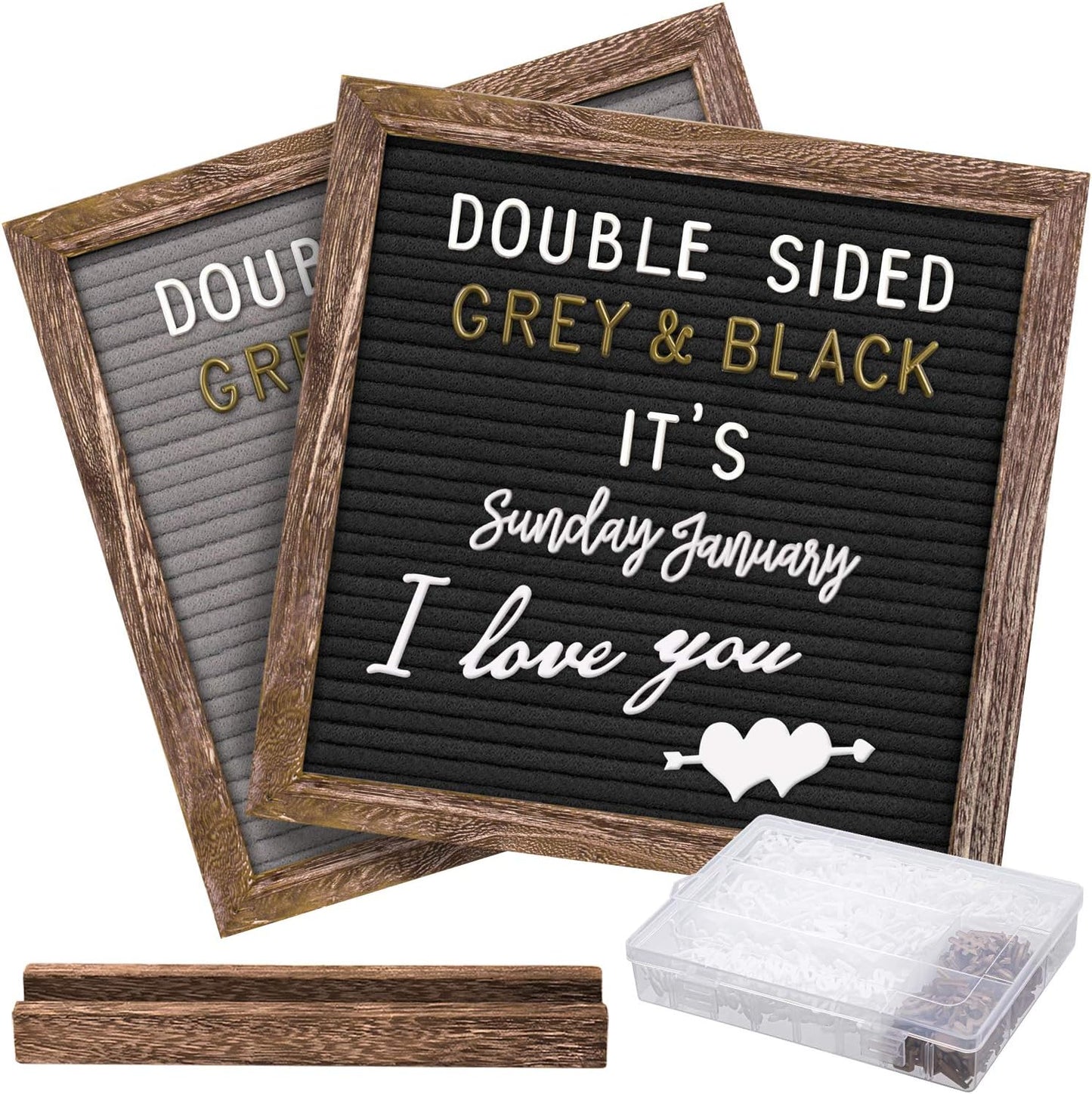 Skiennix Double-Sided Felt Letter Board - Rustic 10x10 Wood Frame with 750 Precut Letters & Numbers | Perfect for Baby Announcements & School Milestones