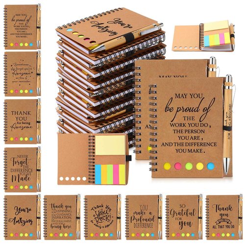 Honoson 50 Set Christmas Employee Appreciation Gift Bulk Thanksgiving Inspirational Notebook with Sticky Note and Motivational Bamboo Ballpoint Pen for Team Staff Cowerker Volunteer Must Have Office