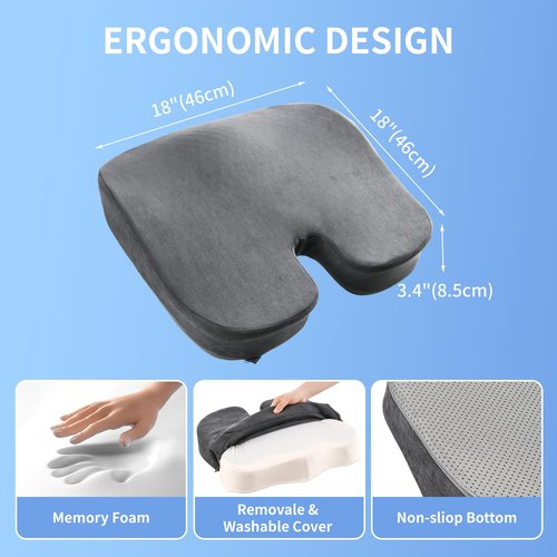 Zickskt Seat Cushion for Office Chair, Gel & Memory Foam Chair Cushion, Sciatica & Coccyx Pain Relief Cushion for Long Sitting Office Workers, Car Drivers