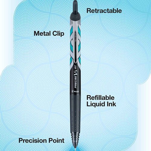 Pilot Precise V5 RT Refillable & Retractable Rollerball Pens, Extra Fine Point Pens 0.5 mm, Black, Tub of 48 - Ideal for School, Journaling & Office Writing