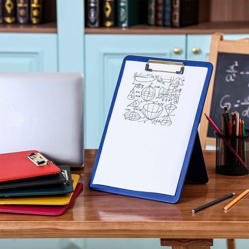 ReliThick 6 Pcs Magnetic Standing Clipboard Paper Holder Stand PU Leather Desktop Document Holder Foldable Clip Board with Magnetic Back and Metal Clip for Drawing Painting Desk Office