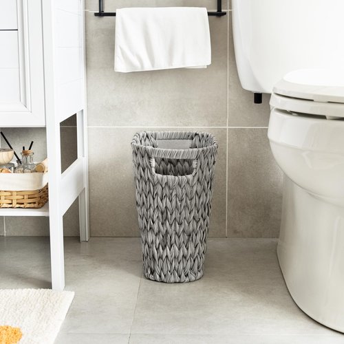 GRANNY SAYS Bundle of 1-Pack Small Trash Can Dark Brown & 1-Pack Wicker Bathroom Wastebaskets Gray