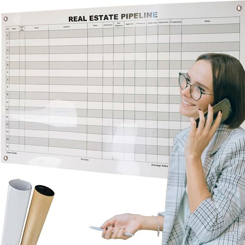 24" X 36" Real Estate Pipeline Dry Erase Board for Wall,Visual Realtor Transaction Tracking Whiteboard,Erasable Sales Status Board for Real Estate Agent,Laminated Reusable Realty Tracker Paper Poster