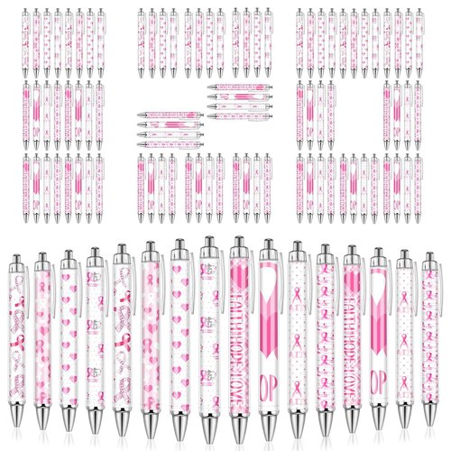 Demonwer 120 Pcs Breast Cancer Awareness Pens Bulk Pink Ribbon Black Ink Ballpoint Breast Cancer Awareness Party Favors for Women Nurse Public Events Gift Office Supplies