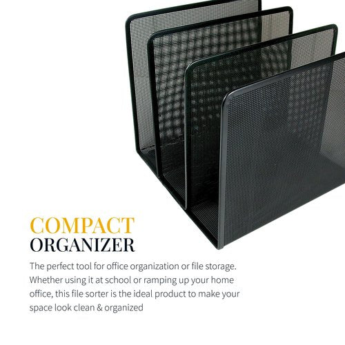 Artistic Contemporary Mesh Metal Desktop File Sorter for Neat and Organized Surfaces in Office, School, and Home, Black