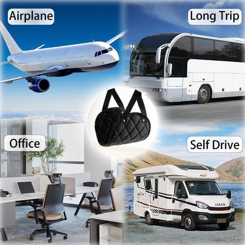 Premium 2-Pack Airplane Foot Hammock with 2 Eye Masks & 2 Earplugs Set - Adjustable Length Foot Rest for Comfortable Plane Travel, Portable Under Desk Flight Foot Leg Sling - Black & Blue