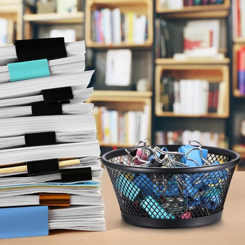 Fumete 12 Pcs Paper Clip Holder Mesh Paperclip Holder Black Desk Metal Binder Clip Dispenser Desk Mesh Container Organizer for Table Classroom Office School Home Supplies