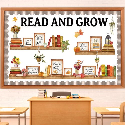 Qilery Bulletin Board Set - Read and Grow Motivational Classroom Decor | Inspirational Cutouts for Back to School