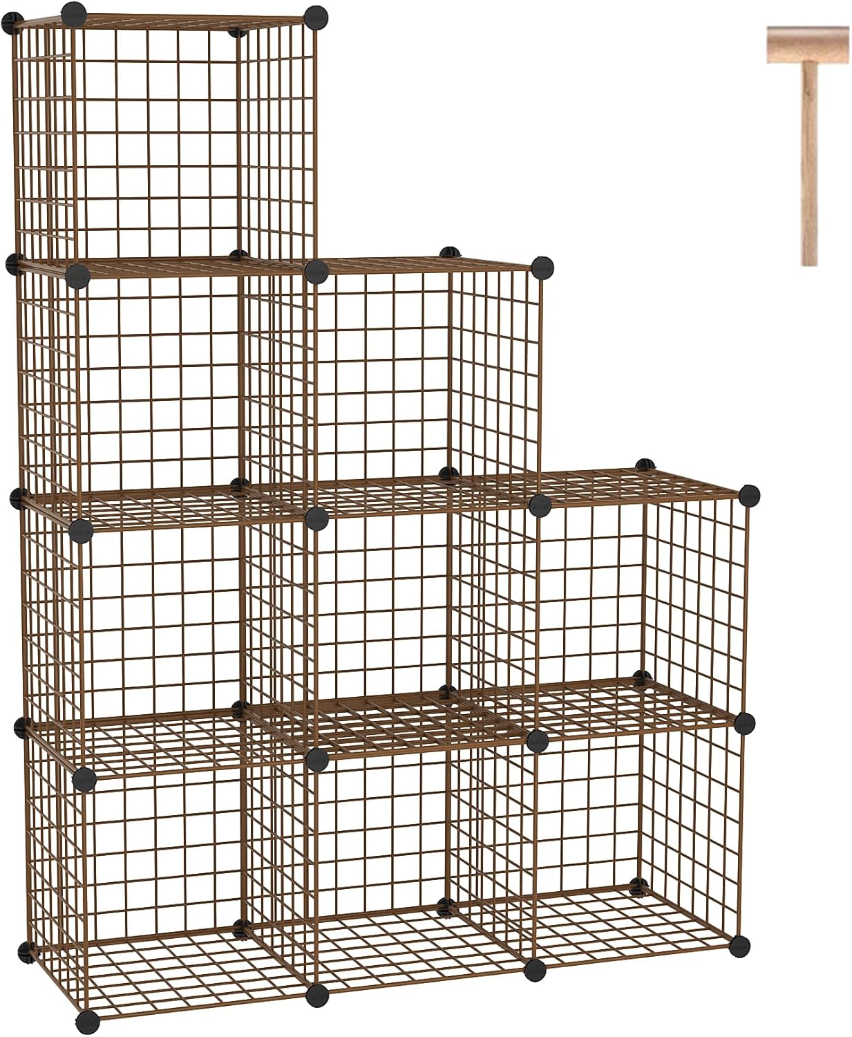 C&AHOME Wire Cube Storage - 9-Cube Organizer with Modular Metal Grids | Ideal for Home & Office, Brown, 36.6”L x 12.4”W x 48.4”H