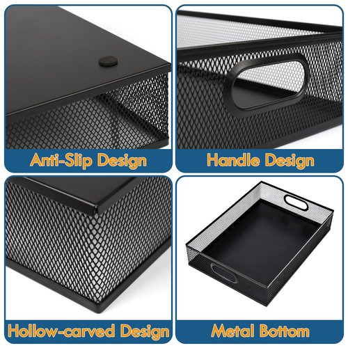 Drawer Organizers, 3 Sets Metal Mesh Desk Drawer Organizer Trays, 2 Desktop Organizers with 2 Pcs Phone Brand Card Holders, Desk Drawer Box Tray for Office, Bathroom, Kitchen, Makeup, Vanity