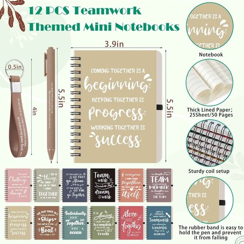 Skylety 12 Set/48 Pcs Team Appreciation Gift Set Christmas Employee Gift Bulk 16 oz Coffee Cups Thank You Mini Spiral Notebooks Pens Keychains for Staff Teacher Team Building (Morandi Color)