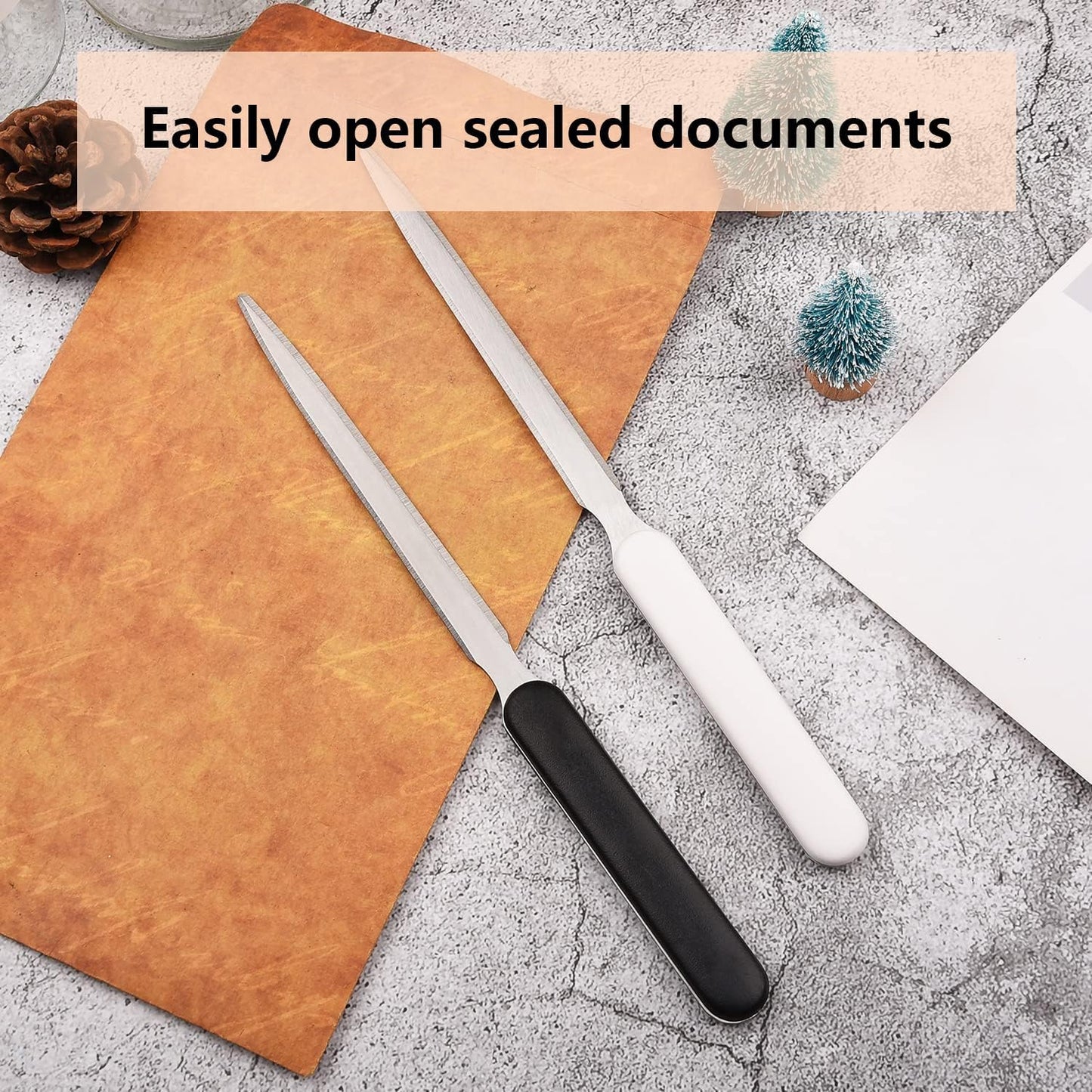 Skiennix Stainless Steel Letter Opener - Portable Plastic Handle Tool for Home & Office | 2 Pcs