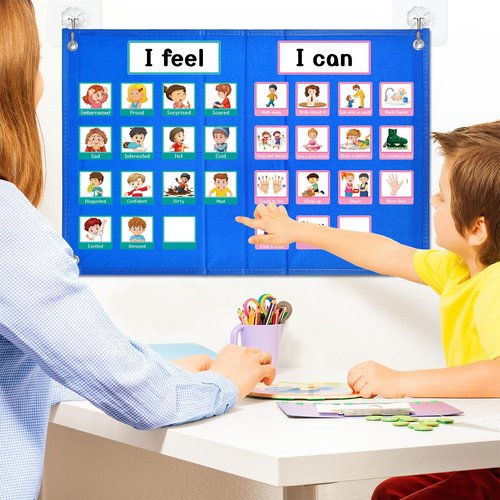 Feelings Chart Cards, Social Emotional Learning Pocket Chart Autism Learning Materials Behavior Management Chart Cards for Social Activities Classroom Daycare Home