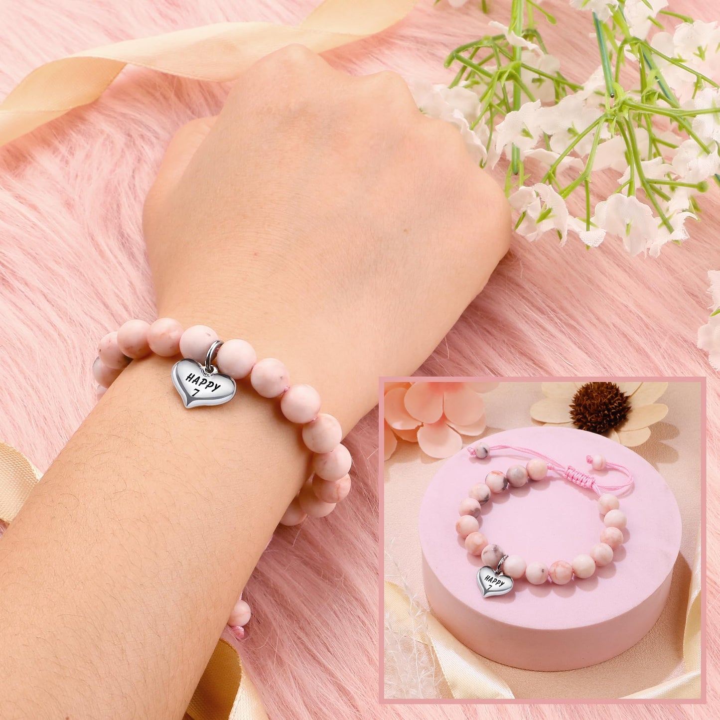 Sereney 7 Year Old Girl Birthday Gifts, Adjustable Beaded Bracelet as 7th/7yr Year Old Girl Birthday Gifts for Seven Daughter Niece Granddaughter Girls