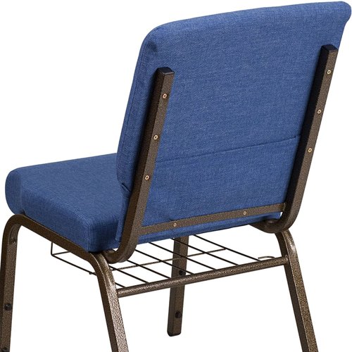 Flash Furniture HERCULES Series 18.5''W Church Chair in Blue Fabric with Cup Book Rack - Gold Vein Frame