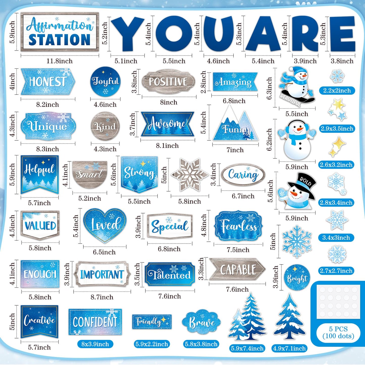 Weekgrat 45pcs Winter Affirmation Station Bulletin Board Set Motivational Posters Classroom Mirror Growth Mindset Decor Positive Affirmations Accents Cutouts for School Office Home Teacher Wall Supply