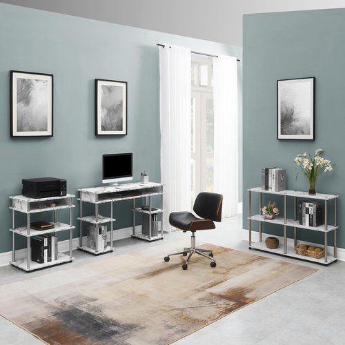 Designs2Go No Tools Printer Stand with Shelves 23.75" - Contemporary Modern Storage Printer Stand for Office, Den Organization, White Faux Marble