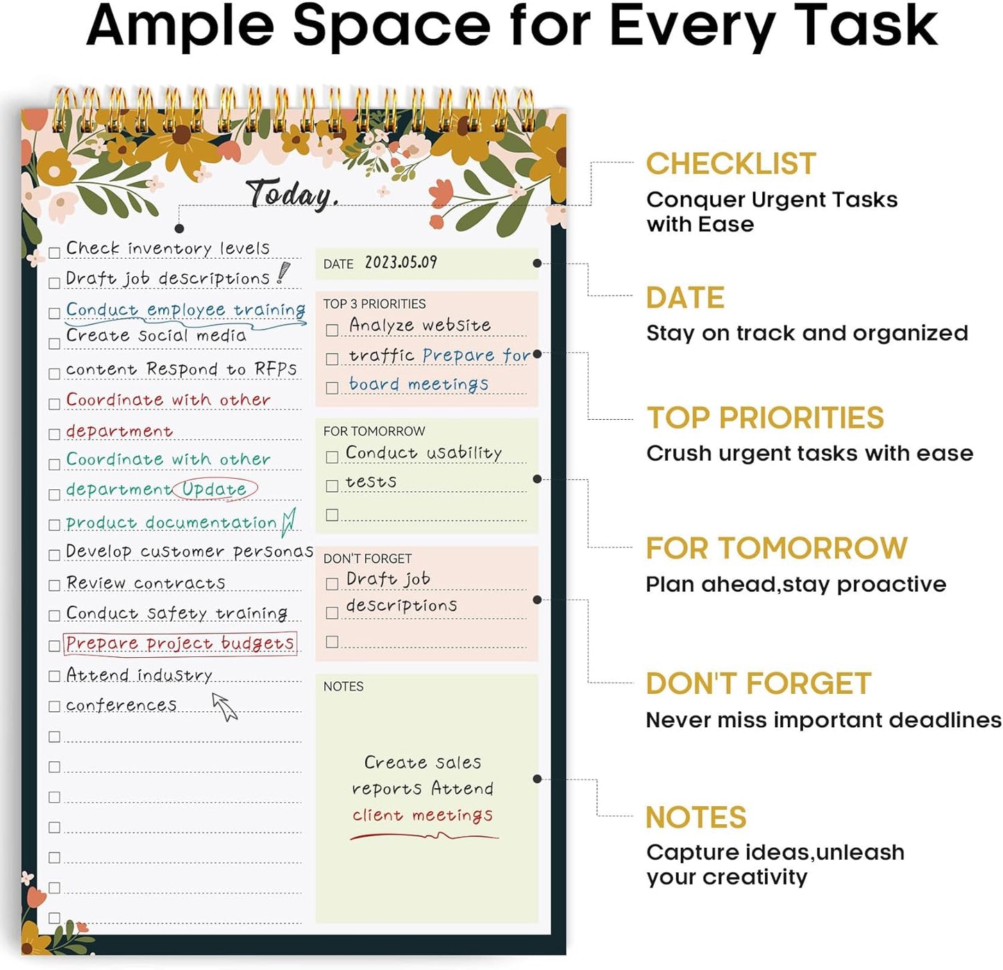 Taja To Do List Notepad - Undated Daily Planner with 52 Sheets | 9.8" x 6.5" - Ideal for Work, Home & School