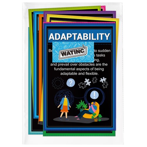WATINC Job Skills Educational Poster - 11PCS High School College Classroom Poster Decor, Bulletin Board Workplace Essential Qualities Learning Decoration Supplies for Business Seek Career (Black)