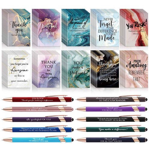 Kosiz 120 Pcs Employee Appreciation Gifts Bulk for Vet Tech Coworkers Bulk Inspirational Small Notebooks with Thank You Pens for Women Boss Medical Assistant Customer Service Staff Office Supplies