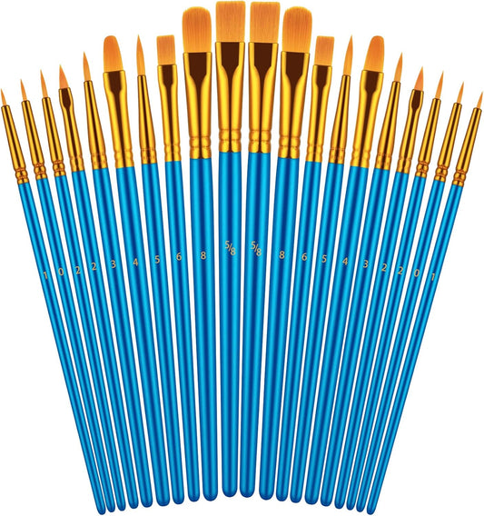 Skiennix Paint Brushes Set - 20 Pcs Artist Brushes for Acrylic, Oil & Watercolor Painting | Blue