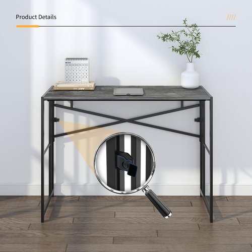 Lutown-Teen Narrow Folding Computer Desk 35 inch, Writing Gaming Computer Desk for Small Spaces, No Assembly Required Small Office Table, Grey