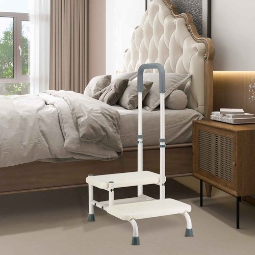 NIdreamCE Bed Steps for High Beds for Adults,2 Step Stool with Adjustable Handrail for Fall Prevention Foot Stool Ladder for Bedside, Kitchen, Car, RV, Bathtub