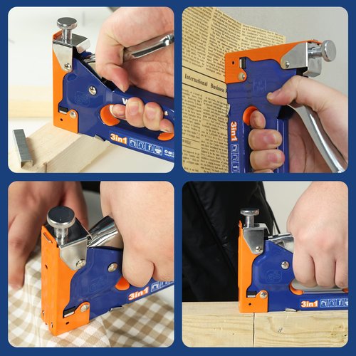WADFOW Heavy Duty 3-in-1 Stapler Gun with 3,000 Staples: Manual Brad Nailer, Power Adjustment Stapler Gun for Wood, Crafts, Carpentry, Decoration and DIY